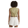 Rear view of a woman wearing the Your Crush Shirt - Womens from Billabong in Light Olive. Featuring a corset style woven tie detail.