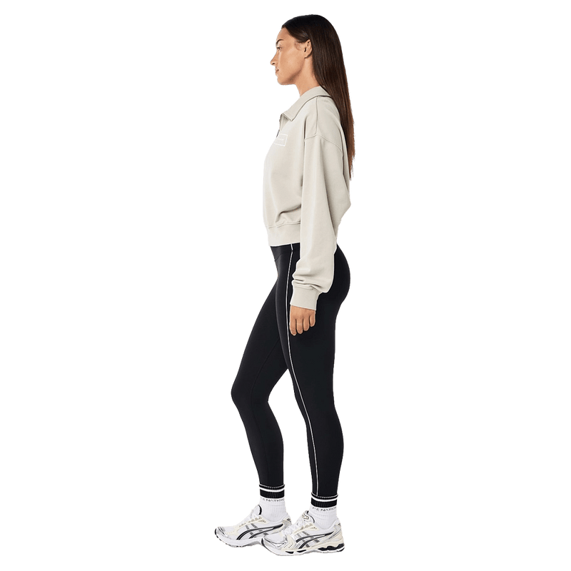 Side view of the PE NATION Tranquility Zip Sweat Washed Moonstruck Jumper,  26/27 Womens's model