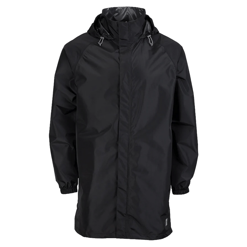 Main view of the XTM Stash 2L 3/4 Rain Jacket in Black colourway, unisex's model