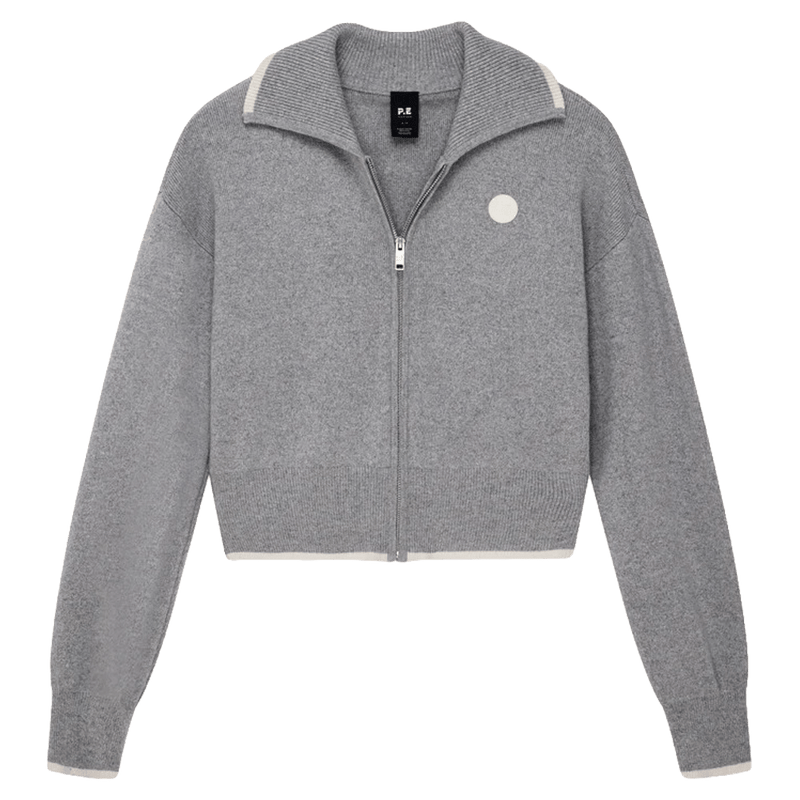Solo view of the PE NATION Verge Knit  Grey Marle Jacket,  26/27 Womens's model