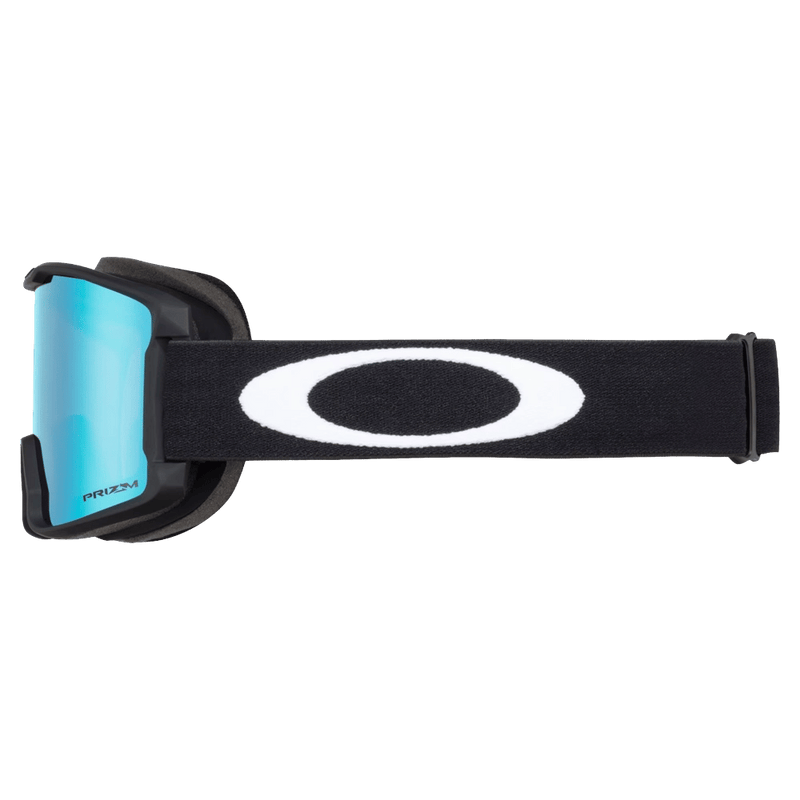 Side view of the Oakley Line Miner XS Goggles in Matte Black, Prizm Sapphire lens, kids model
