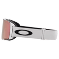 Side view of the Oakley Line Miner Pro XM Goggles in Matte White, Prizm Rose Gold and Sapphire lens, unisex model