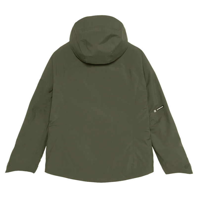 Back view of the Armada Kata 2L Jacket in Olive colourway, womens's model