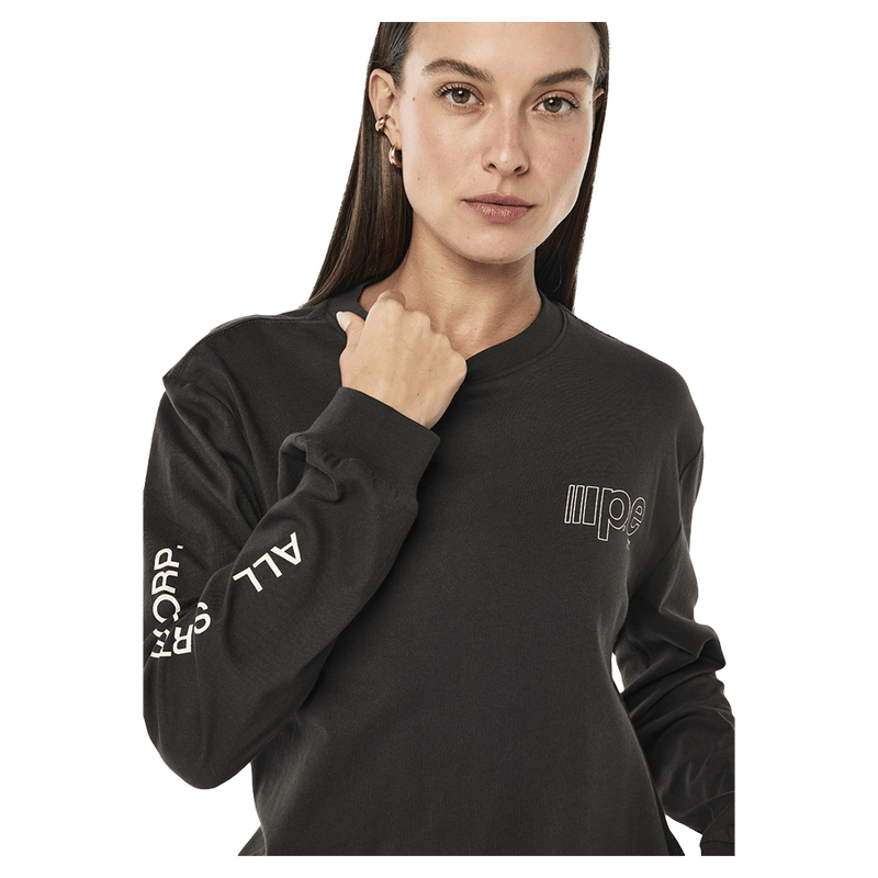 Front Close view of the PE NATION Glide Longsleeve Top Caviar Tops,  26/27 Womens's model