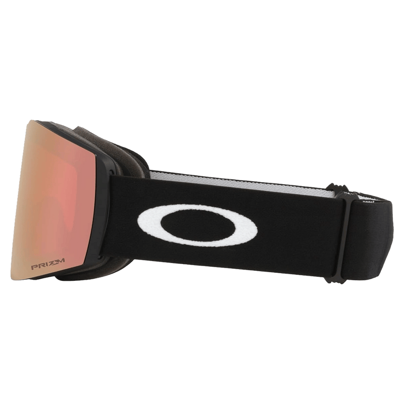 Side view of the Oakley Fall Line XL Goggles in Matte Black, Prizm Rose Gold lens, unisex model