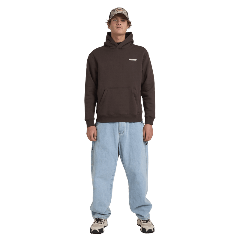 Front view of man wearing the Billabong Adiv Slant Pop Hoodie  in Chocolate