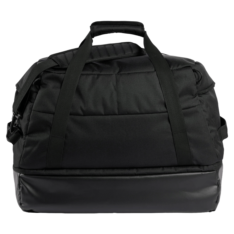 Back view of the Burton Gig 70L Duffle Bag in True Black colourway, unisex's model