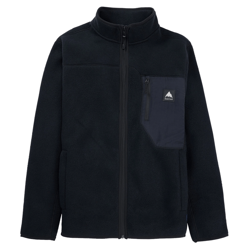 Main view of the Burton Cinder Full-Zip Fleece in True Black colourway, unisex's model