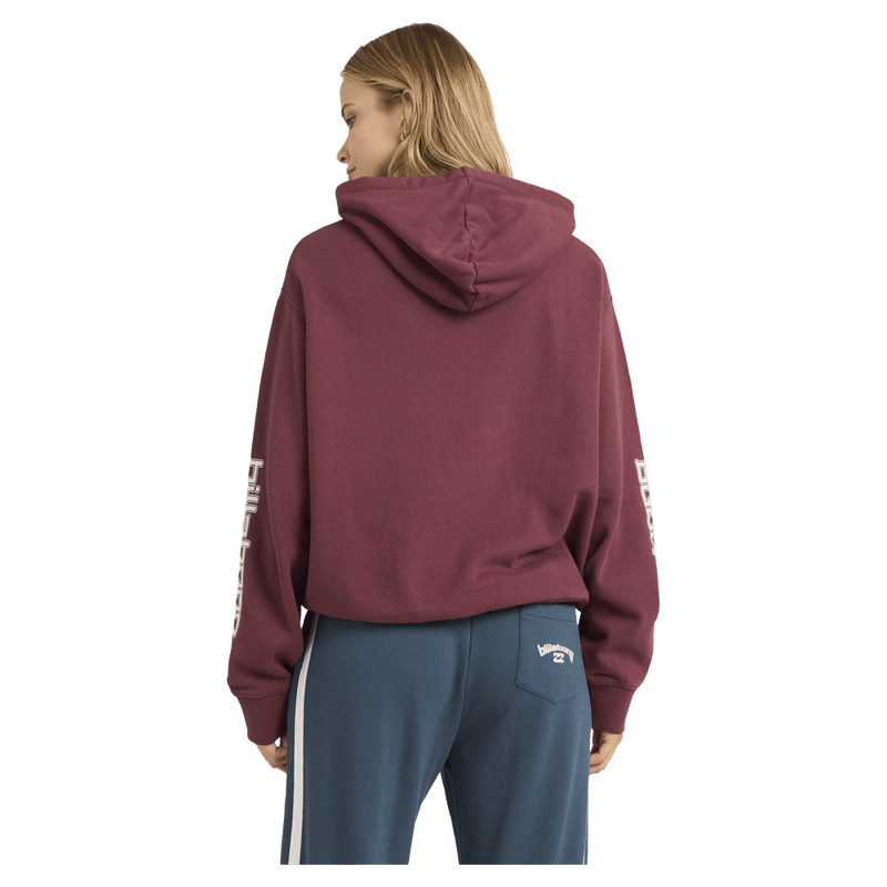 Back view of women wearing the Billabong Easy Waves Hoodie - Womens in Deep Red