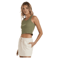 Front view of a woman wearing the Summer Lover Tank - Womens from Billabong in Luv Army.