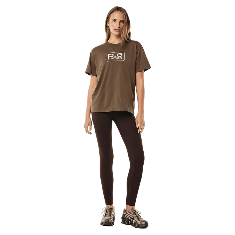 Full view of the PE NATION Fluxx Walnut Tee,  26/27 Womens's model