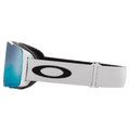 Side view of the Oakley Line Miner Pro XM Goggles in Matte White, Prizm Sapphire and Iced lens, unisex model