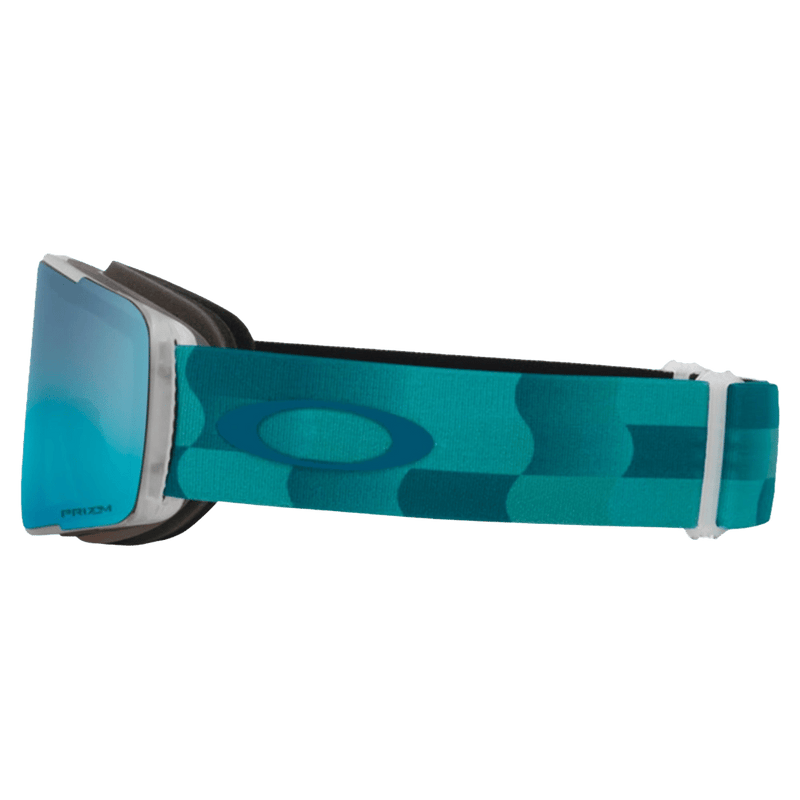 Side view of the Oakley Line Miner Pro XL Goggles in Blue Current, Prizm Sapphire and Argon lens, unisex model