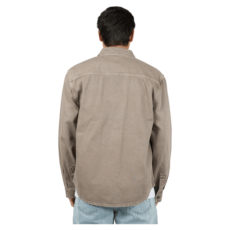 Back view of the St Goliath Moab LS Shirt in Mushroom colourway, men's model