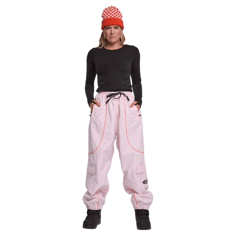 Front view of women wearing the Rojo Nine Oh Ski Pants - Womens in Pink-a-boo.