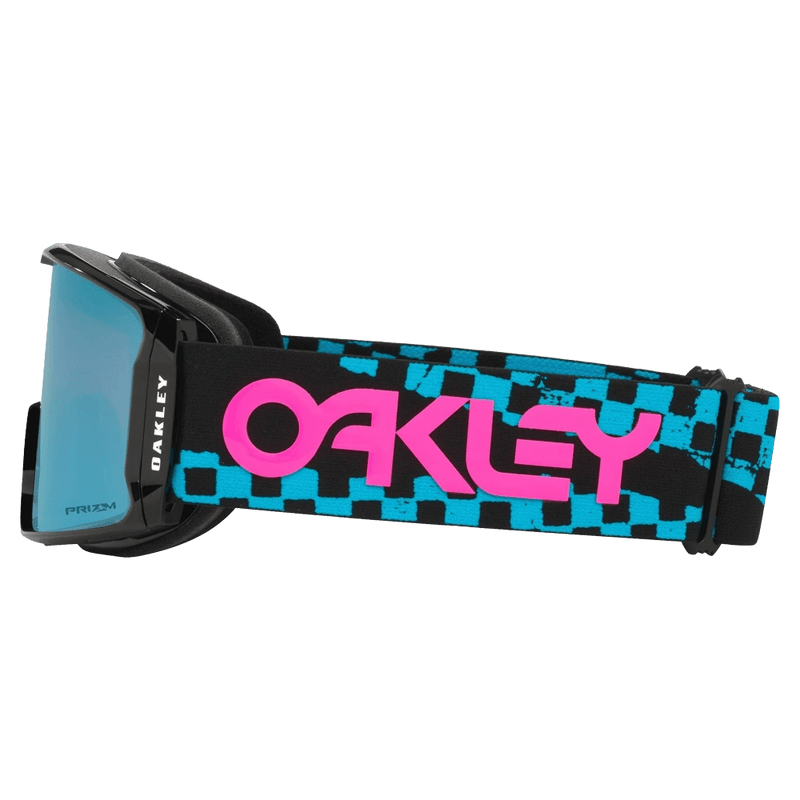 Side view of the Oakley Line Miner XL Goggles in Chex Black, Prizm Sapphire lens, unisex model