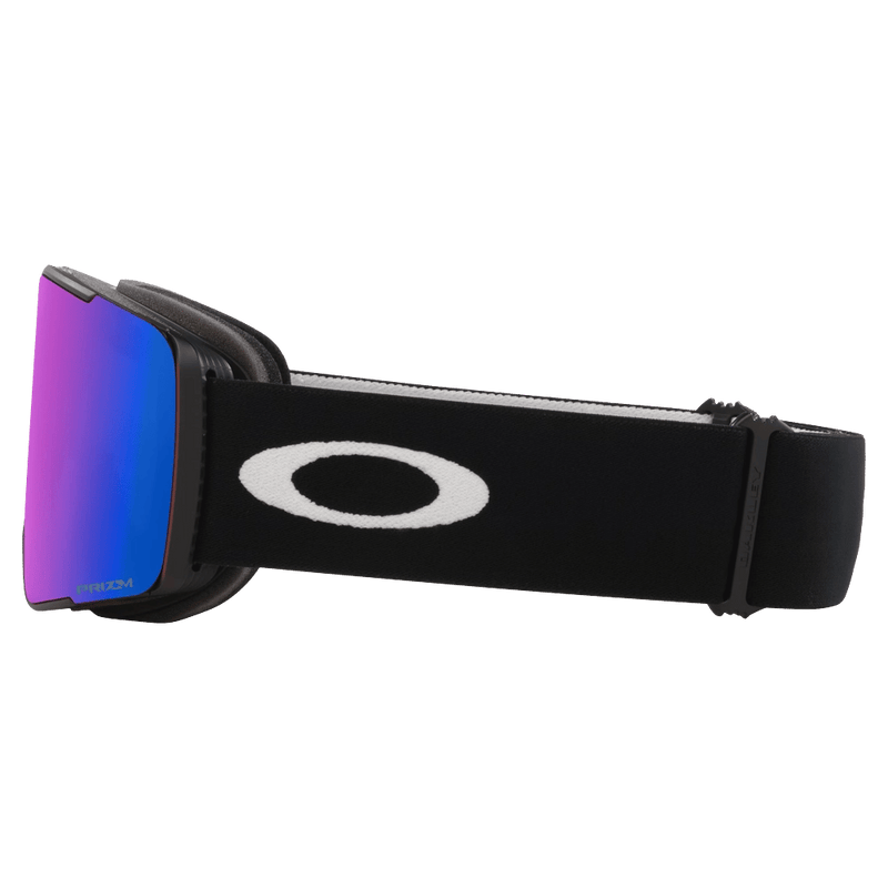 Side view of the Oakley Line Miner Pro XM Goggles in Matte Black, Prizm Argon and Iced lens, unisex model