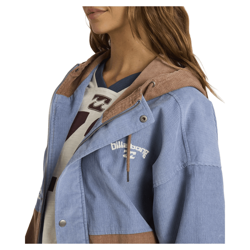 Side close view of women wearing the Billabong Set The Tone Jacket - Womens in Multi colour