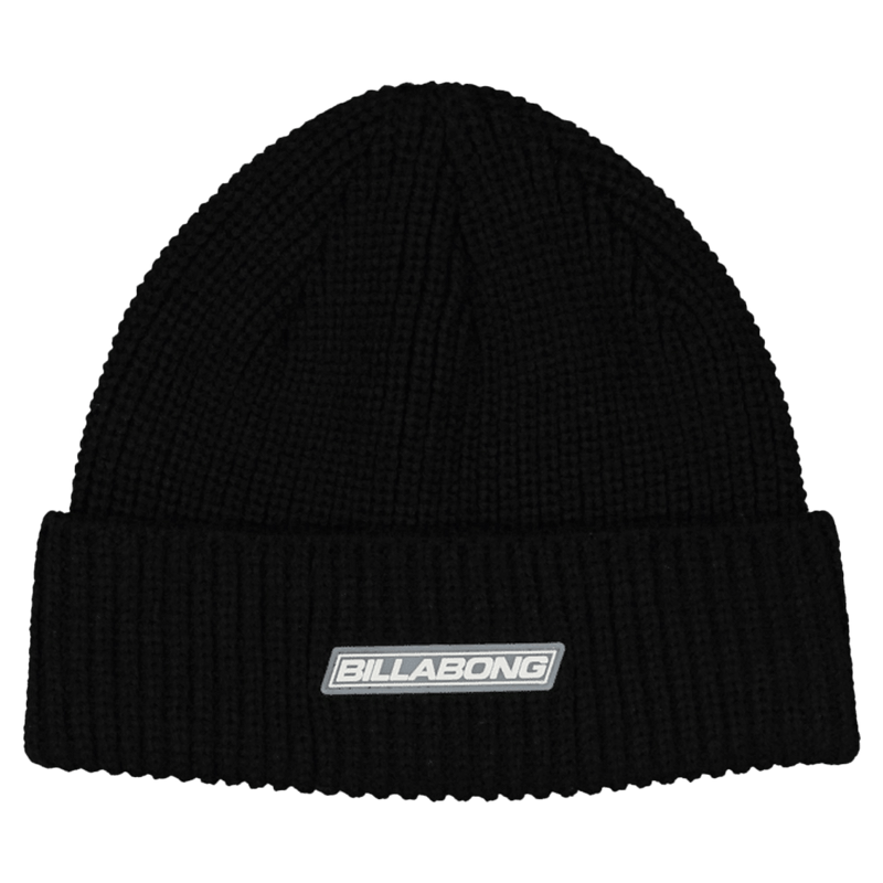 Front view of man wearing the Billabong Adiv Slant Beanie in Black