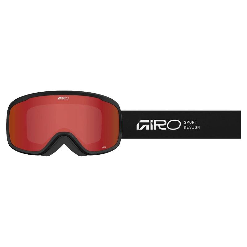 Strap view of the Giro Cruz AF Goggles in Stacked Black, Amber Scarlett lens, unisex model