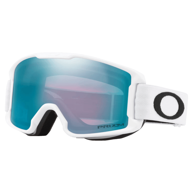 Main view of the Oakley Line Miner XS Goggles in Matte White, Prizm Sapphire lens, kids model