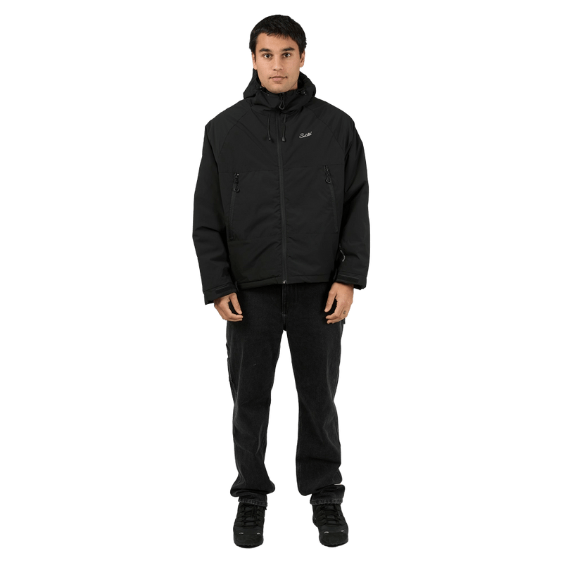 Full-body view of the St Goliath Canyon Jacket in Black colourway, men's model