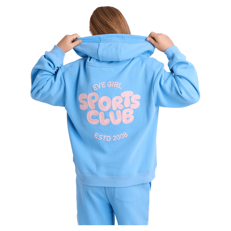 Back view of the Eve Girl Sport Club Hoodie in Blue colourway, girls's model