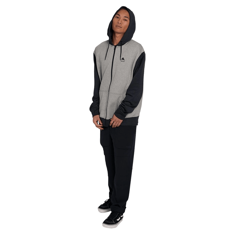 Full-body view of the Burton Oak Full-Zip Hoodie in True Black Heather colourway, mens's model
