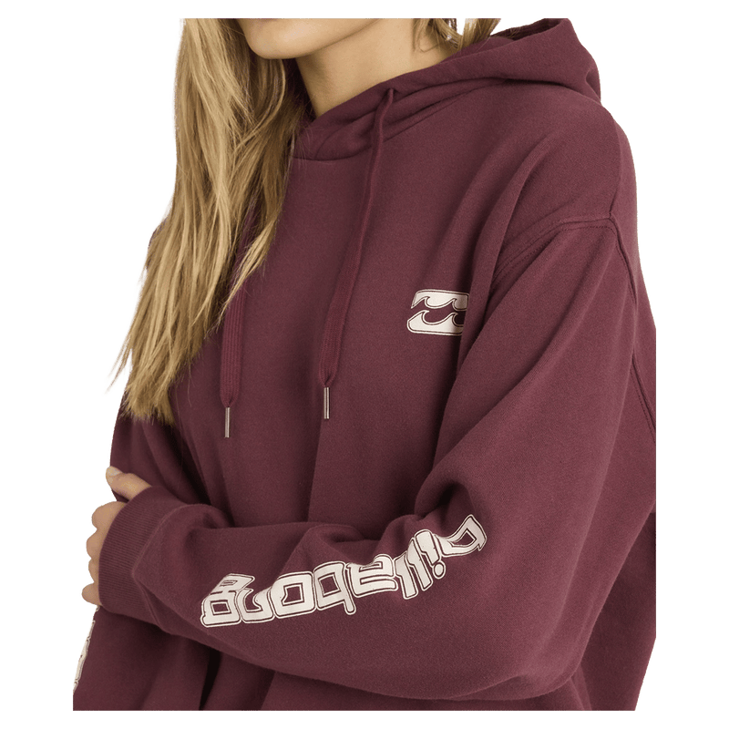 Side view of women wearing the Billabong Easy Waves Hoodie - Womens in Deep Red