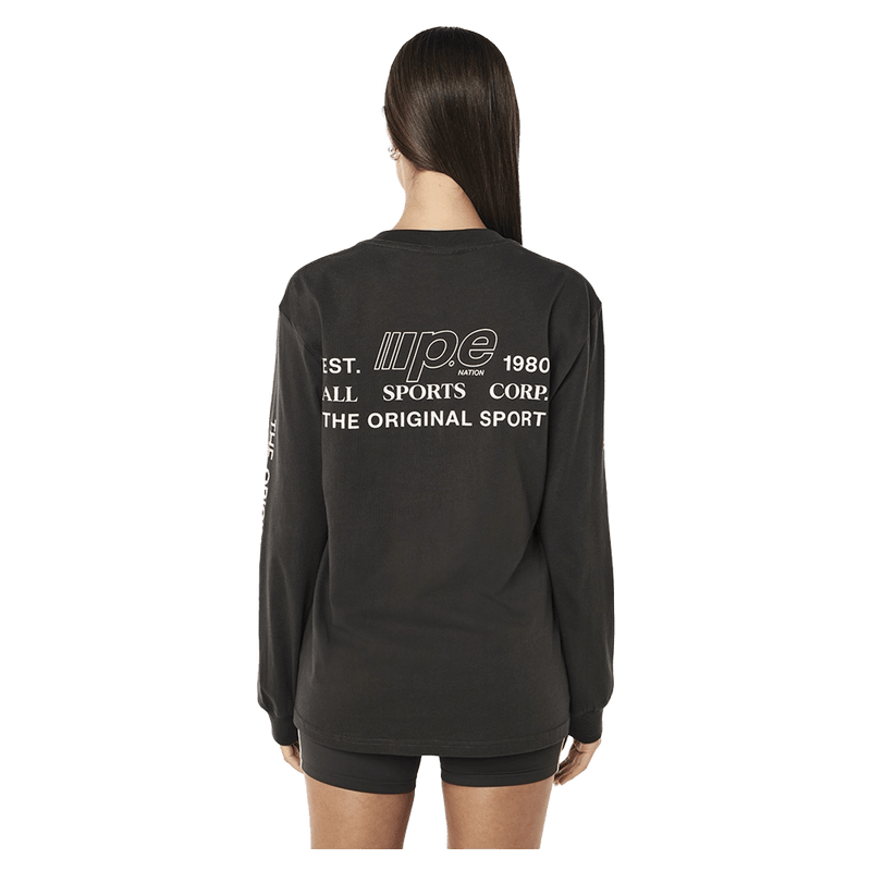 Back view of the PE NATION Glide Longsleeve Top Caviar Tops,  26/27 Womens's model