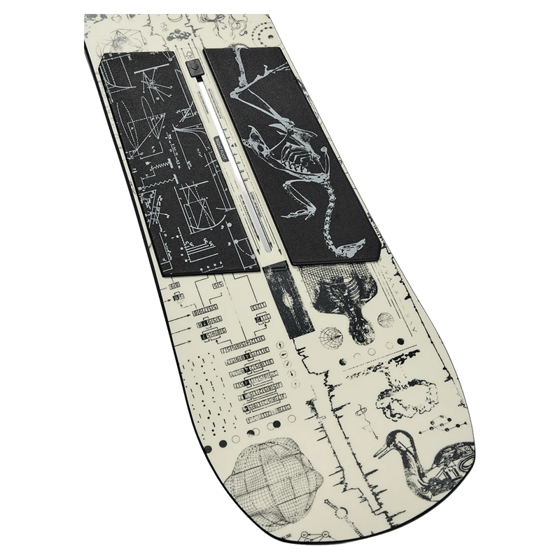 Tail view of the Burton Rewind Zine Snowboard,  26/27 unisex's model