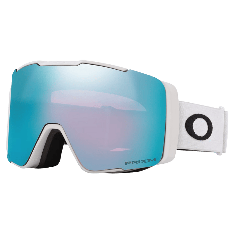 Main view of the Oakley Line Miner Pro XL Goggles in White, Prizm Sapphire and Iced lens, unisex model
