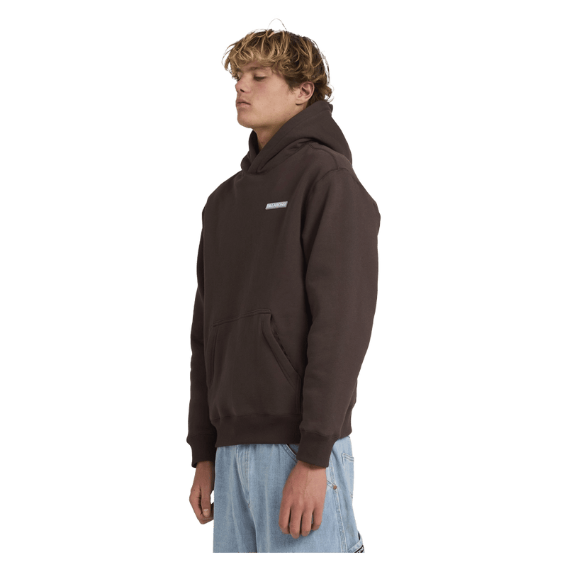 Side view of man wearing the Billabong Adiv Slant Pop Hoodie  in Chocolate
