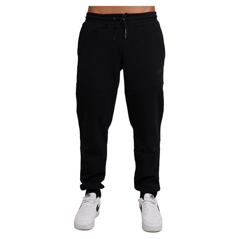 Front view of the St. Goliath Tech Track Pants in Black colourway, men's model