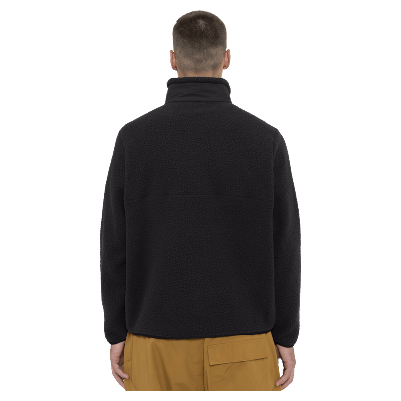 Back view of the Armada Kenlem Fleece Popover in Black colourway, unisex's model