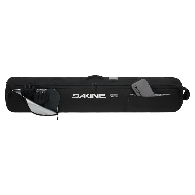 Pocket view of the Dakine Row Roller SB Bag in Black colourway, unisex's model