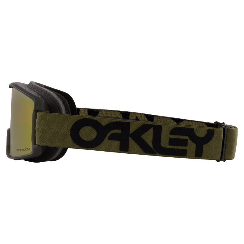 Side view of the Oakley Line Miner XS Goggles in Dark Bush, Prizm Sage Gold lens, kids model