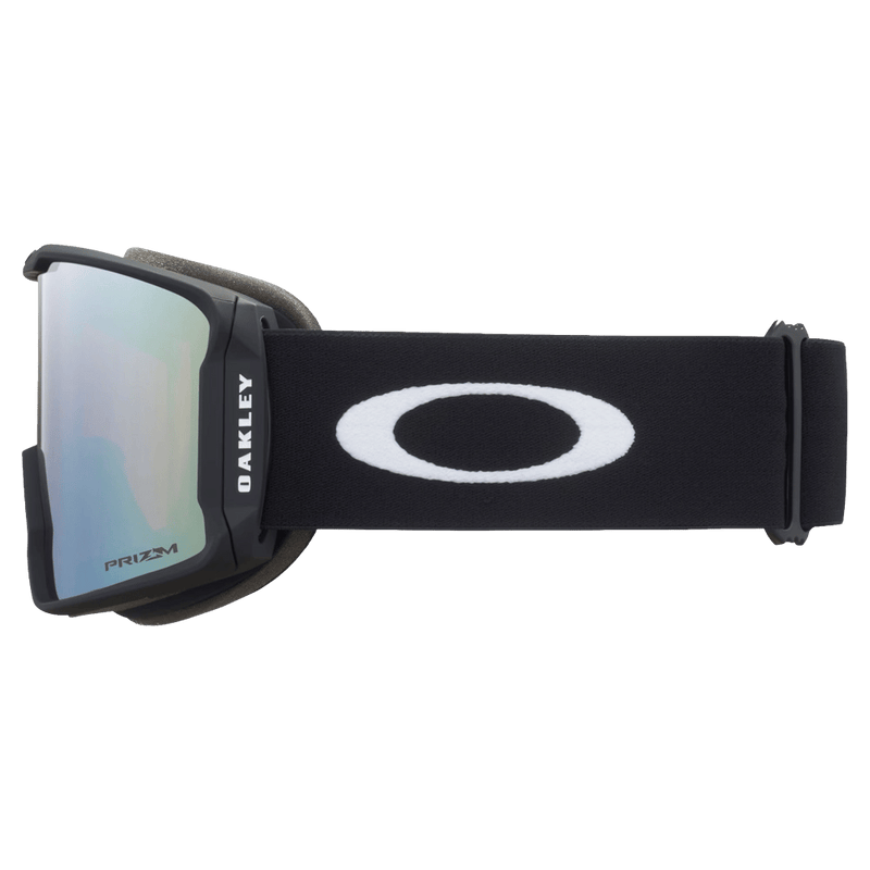 Side view of the Oakley Line Miner XL Goggles in Matte Black, Prizm Sage Gold lens, unisex model