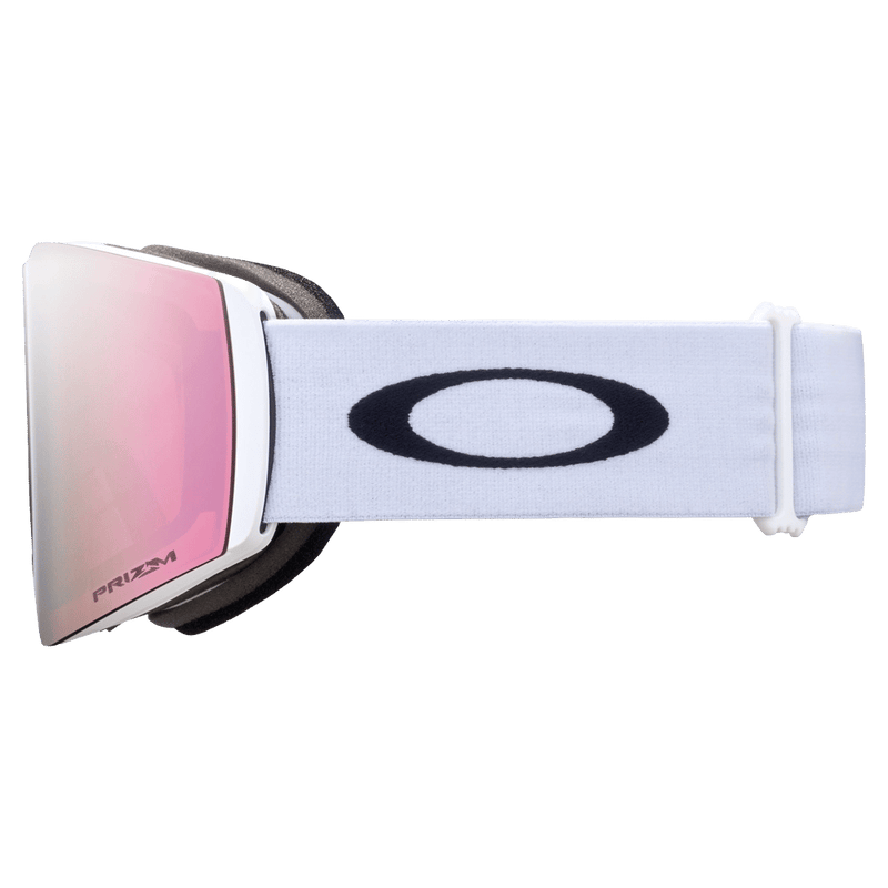 Side view of the Oakley Fall Line XL Goggles in Matte White, Hi pink lens, unisex model