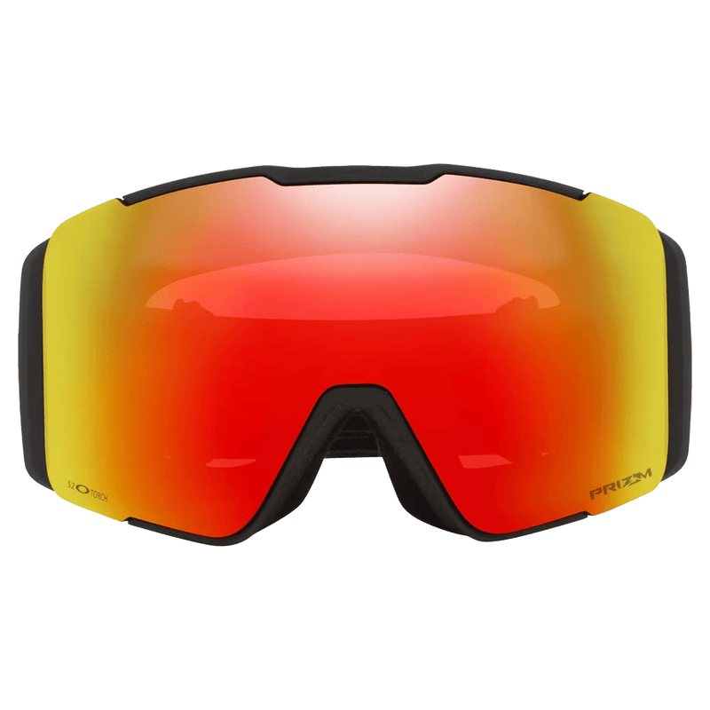 Front view of the Oakley Line Miner Pro XL Goggles in Black Reinforce, Prizm Torch and Iced lens, unisex model