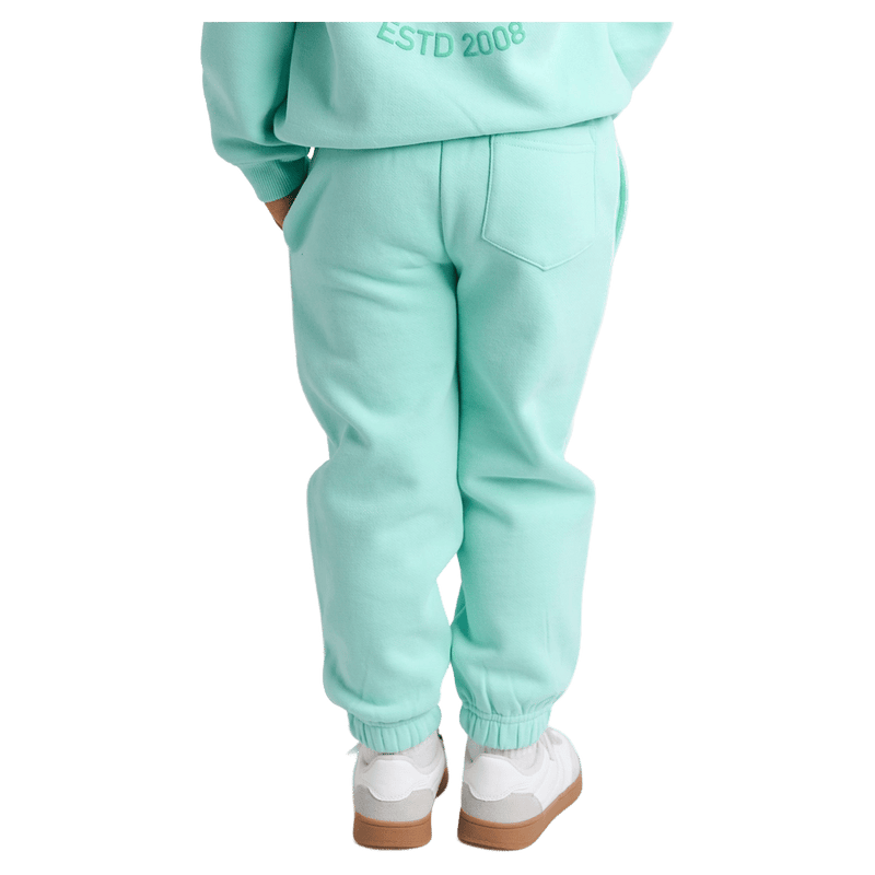 Back view of the Eve Girl Sport Club Track Pant in Mint colourway, toddler's model