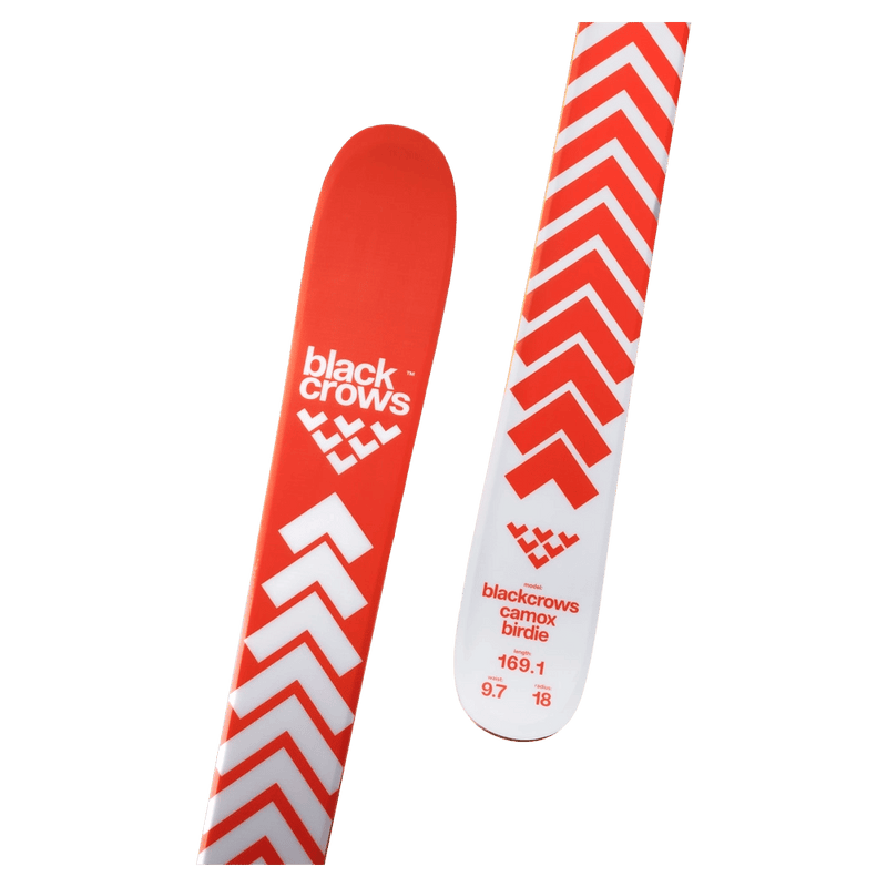 Close view of the Black Crows CAMOX BIRDIE Skis,  26/27 unisex's model