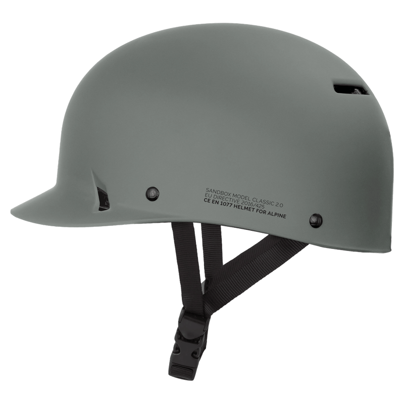 Side view of the Sanbox Classic 2.0 Brain Bucket Helmet in Granite colourway, unisex's model