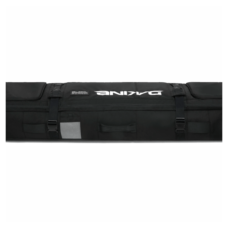 Close view of the Dakine Boundary Ski Roller Bag in Black colourway, unisex's model