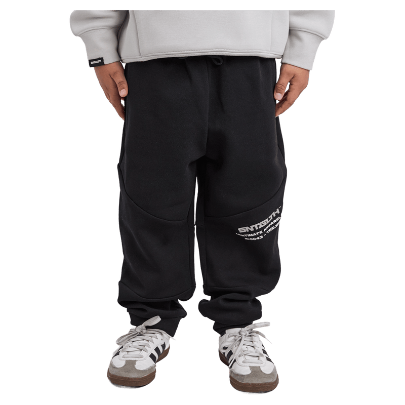 Front view of the St Goliath Freestyle Track Pant in Black colourway, toddler's model