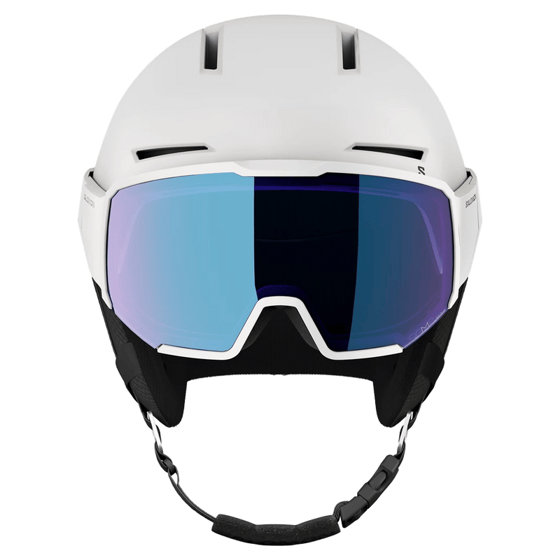 Front view of the Salomon Osmo Pro Sigma Photo Visor Helmet in White colourway, unisex's model