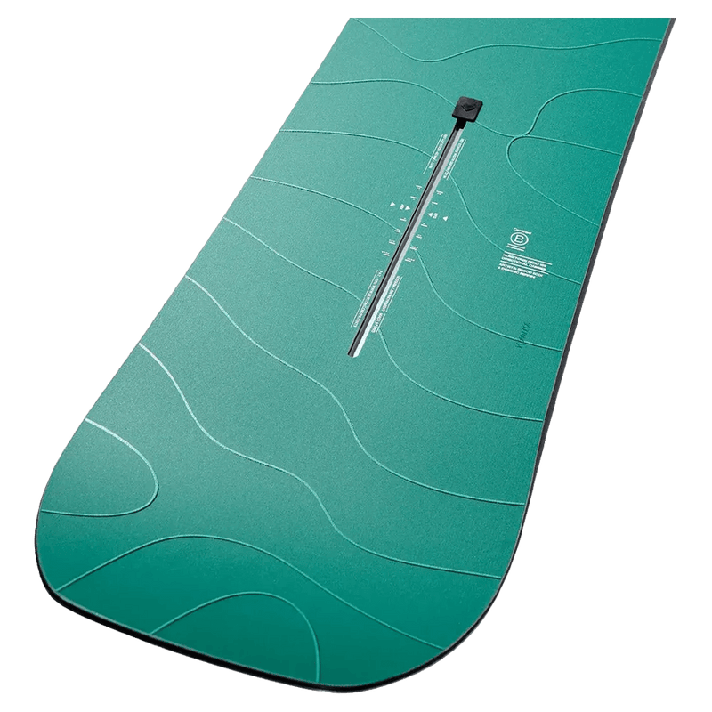 Tail view of the Burton Hometown Hero Earth Snowboard,  26/27 unisex's model