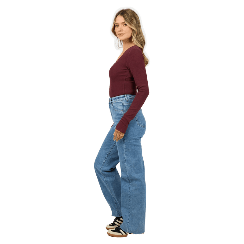 Washed Rib Scoop Neck L/S Tee - Womens