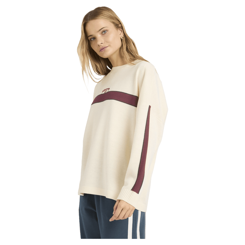 Side view of women wearing the Billabong Endless Ease Sweater in Salt Crystal