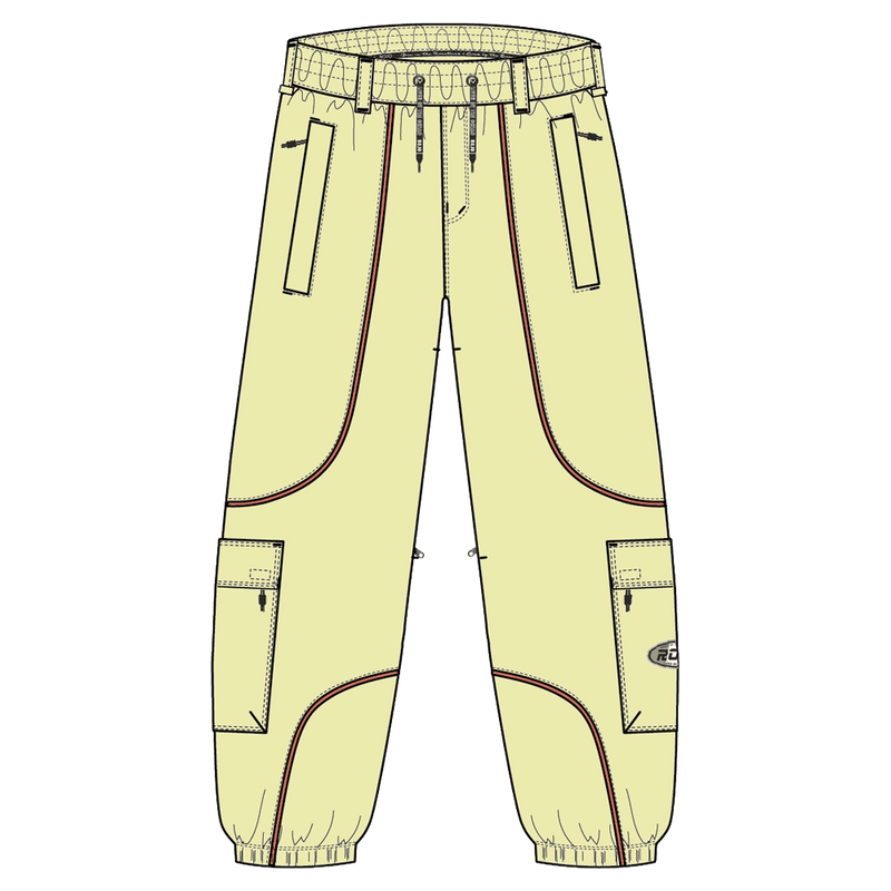 view of women wearing the Rojo Nine Oh Ski Pants - Womens in Wax Yellow.